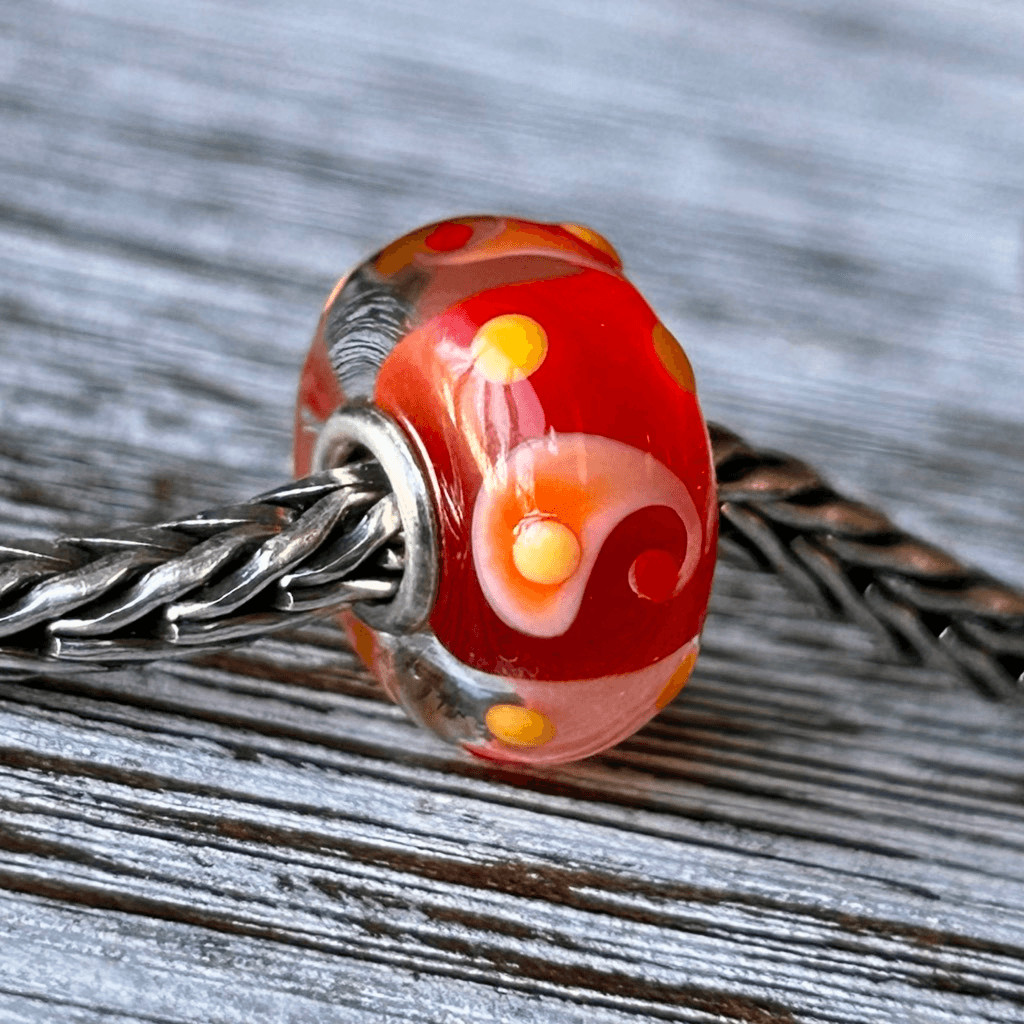 TROLLBEADS Coral Red & Yellow Buds Unique LAA 925S NEW! Swirls