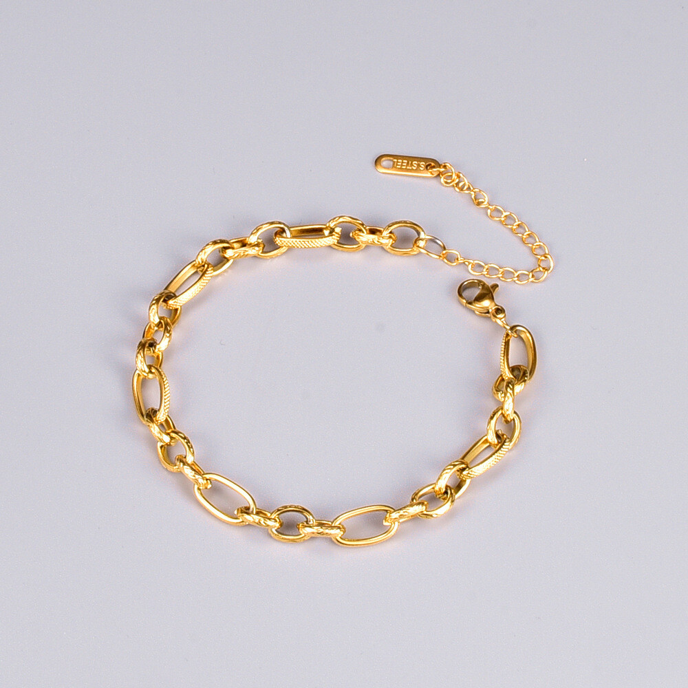6mm Woman 18K Gold Plated Stainless Steel Rolo Link Chain Bracelet 8.7”