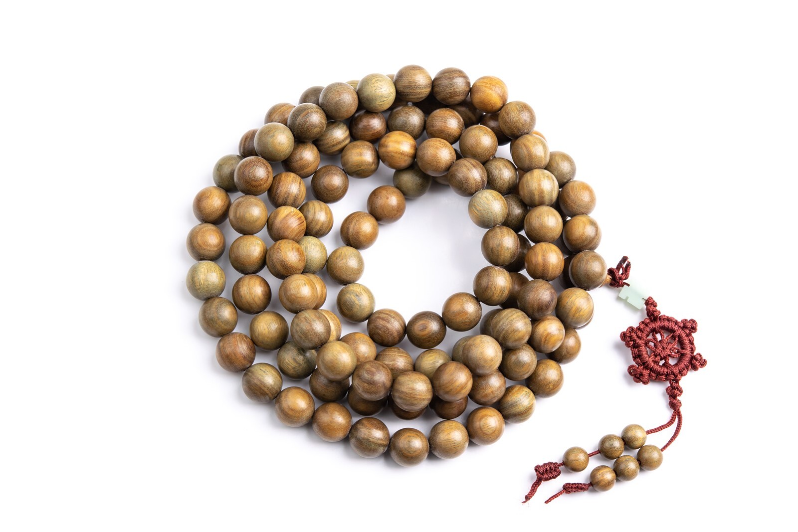 12MM 108 Pcs Fragrant Green Sandalwood Mala Beads Natural Wood Round Beads 50″