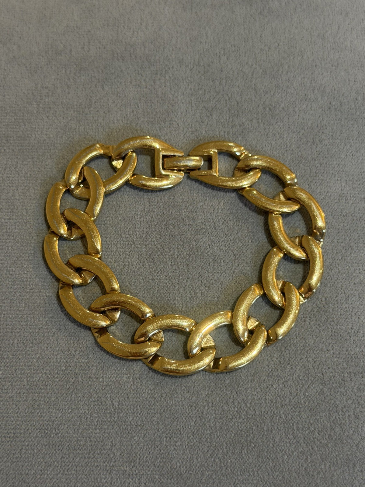 Vintage Signed MONET Chunky Curb Cuban Link Matte Gold Tone Bracelet
