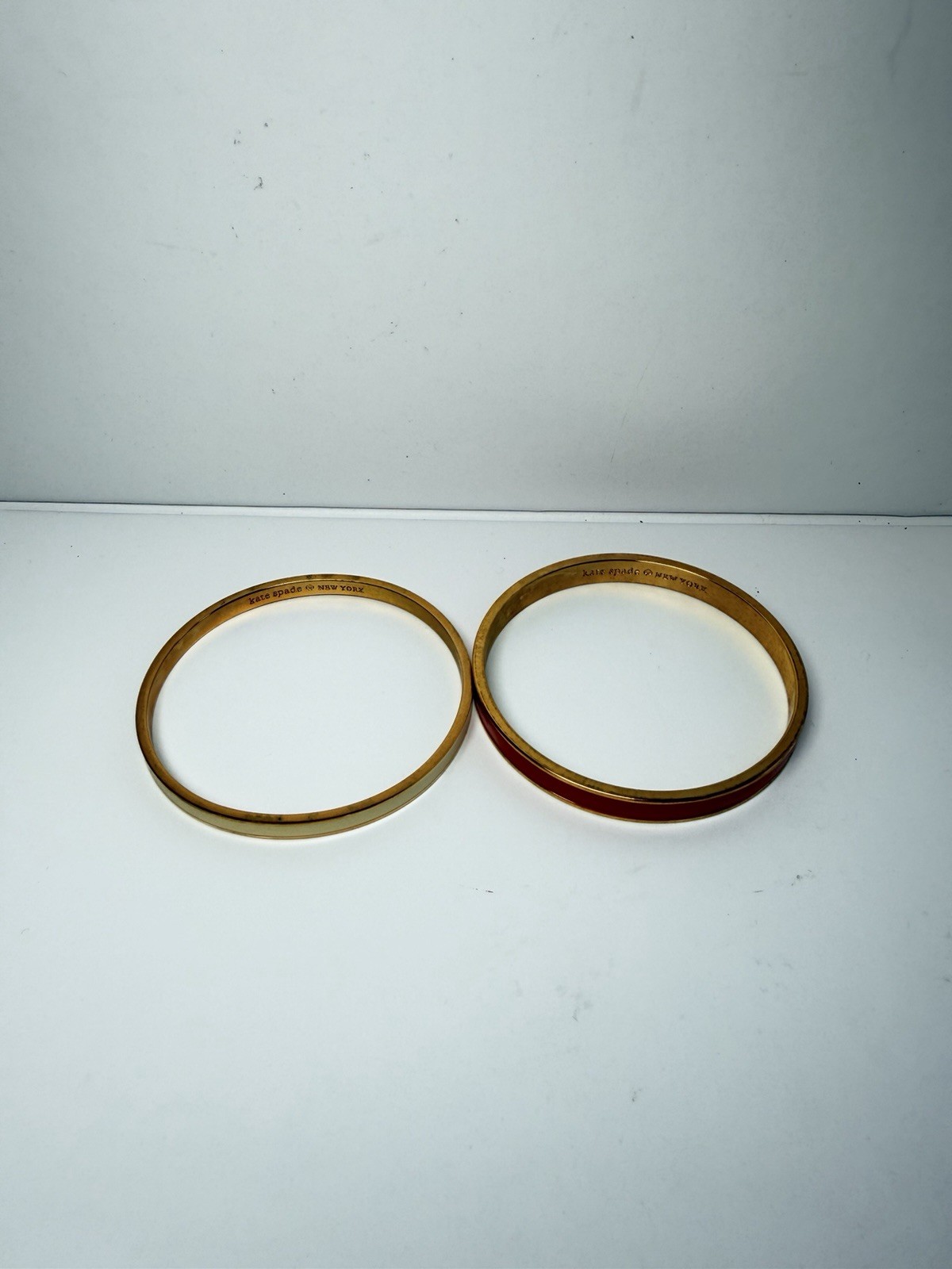 Kate Spade New York Bangle Bracelet Set Red & Cream Enamel Gold Tone Set of 2