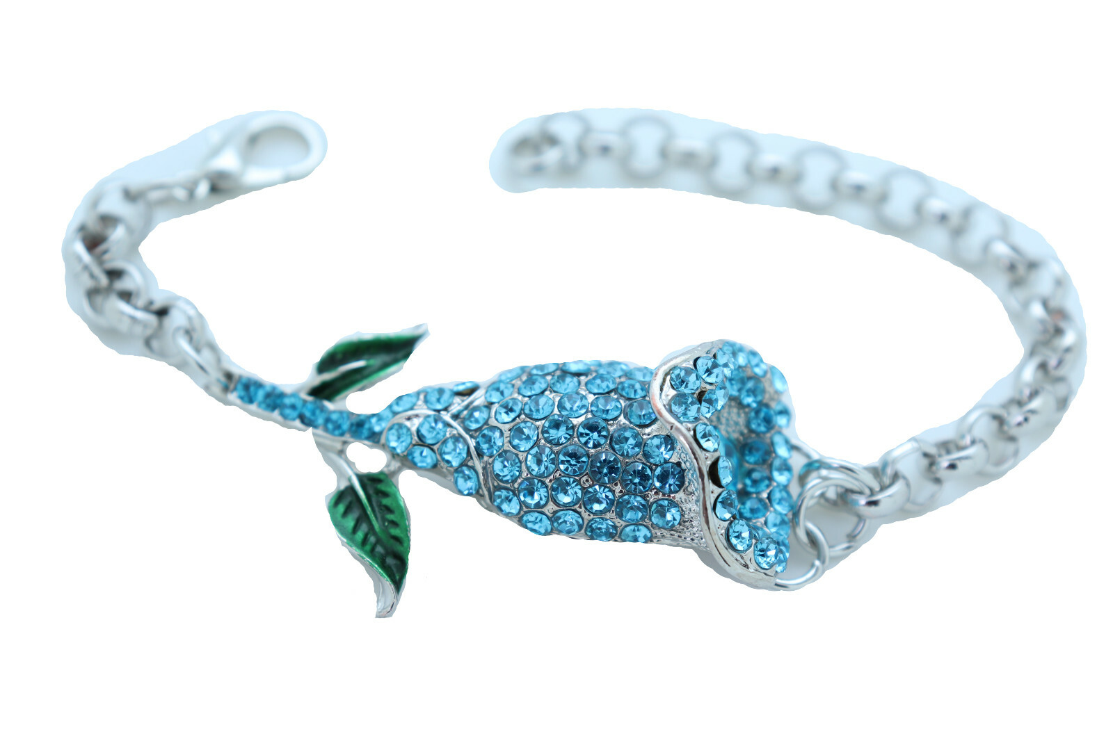 Sexy Women Silver Gold Metal Chain Red Pink Blue Flower Bracelet Elegant Jewelry