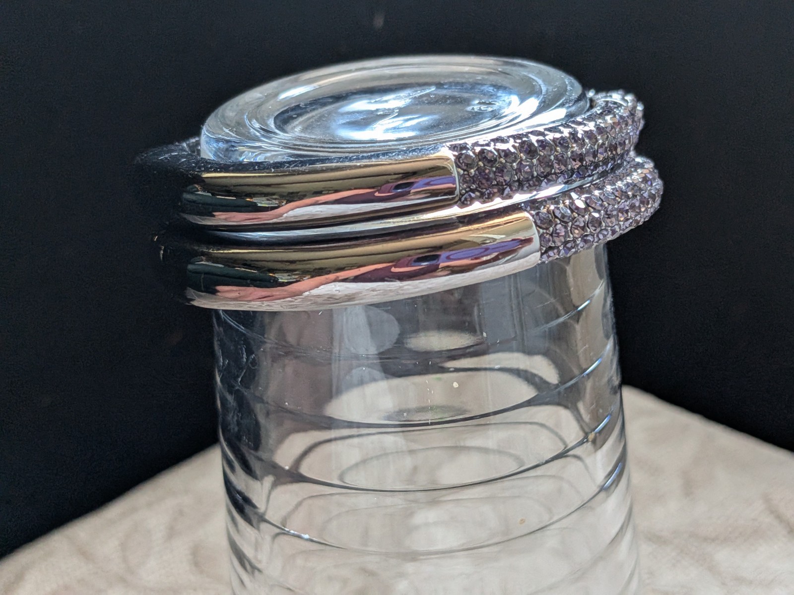 Joan Boyce HSN Kissable Micropavé Crystal Bangle Cuff Bracelets Set 2 Lavender