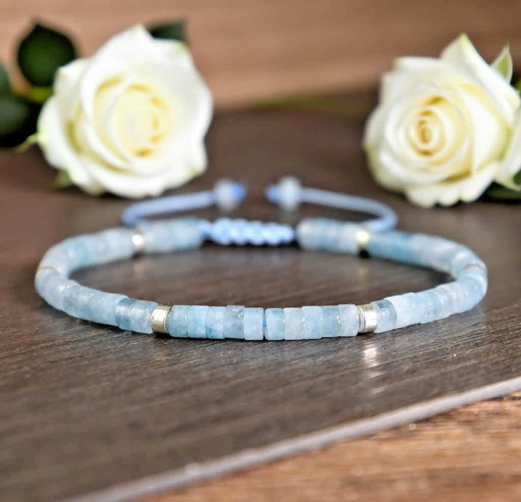 Aquamarine Crystal 4mm Gemstone Beads Dainty Bracelet Healing Energy Gifts