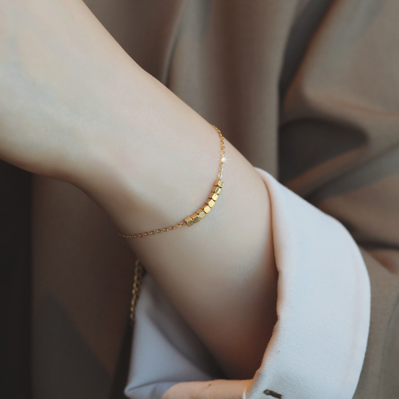 Woman 18K Gold Plated Stainless Steel Cubes Bracelet Chain 6-8 inch P12