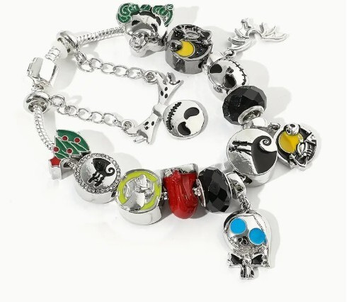 👻Nightmare Before Christmas Charm Bracelet 9″ 12 Charms Silver Zinc Alloy Clasp