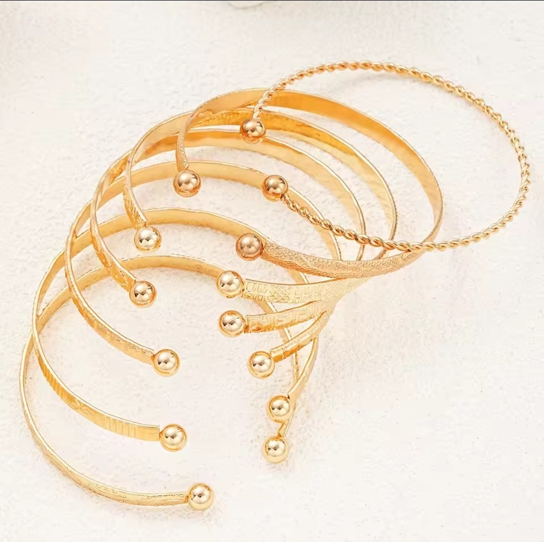 7 Pc Gold Tone Open Bangle Bracelets Fashion Jewelry For Women A1G