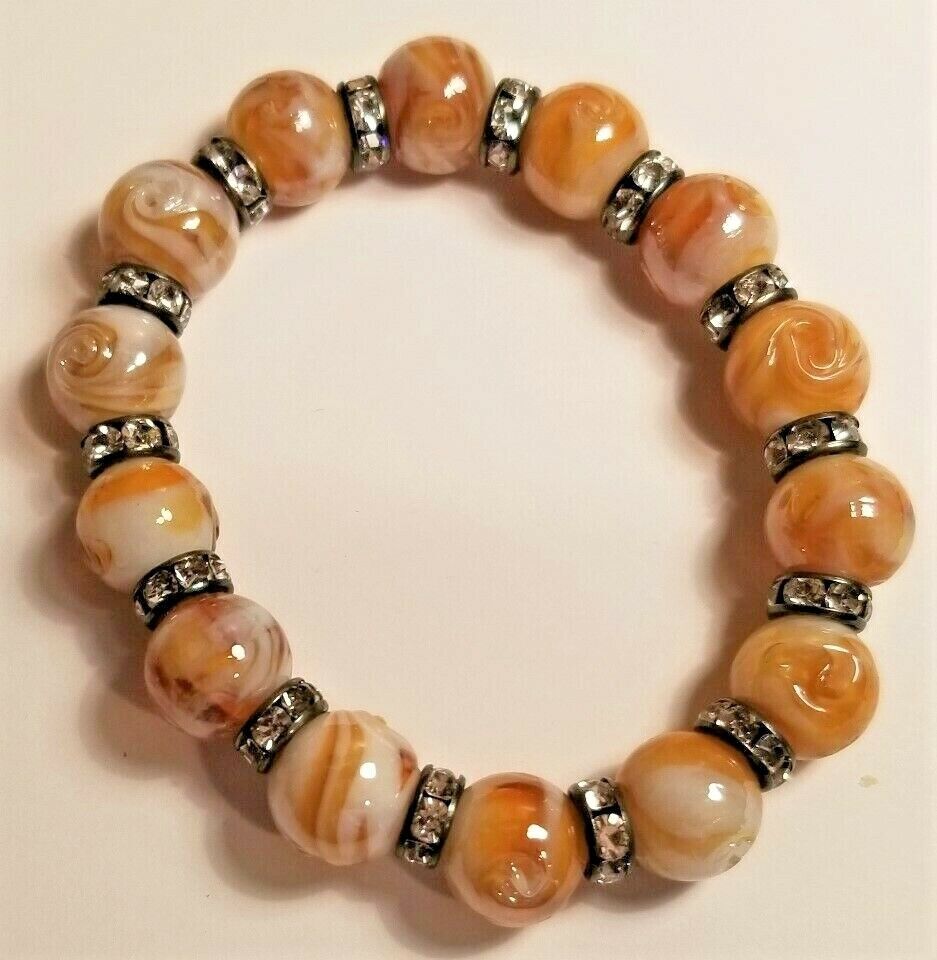 AGATE BEAD AND RHINESTONE STRETCH BRACELET