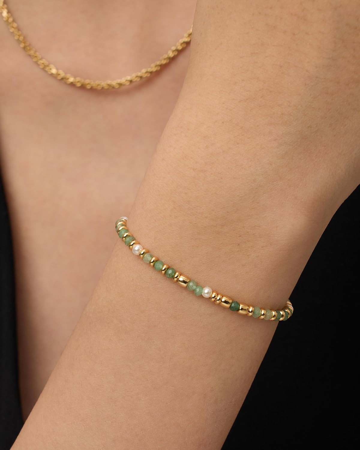 14K Yellow Gold Plated Gemstone Beaded Bracelets for Women – Adjustable Slider D