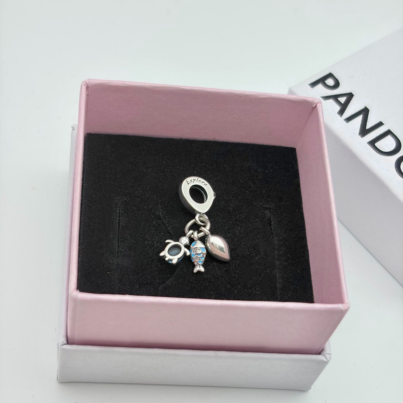 PANDORA #791697C01 Fish Sea Turtle & Conch Triple Charm WITH BOX