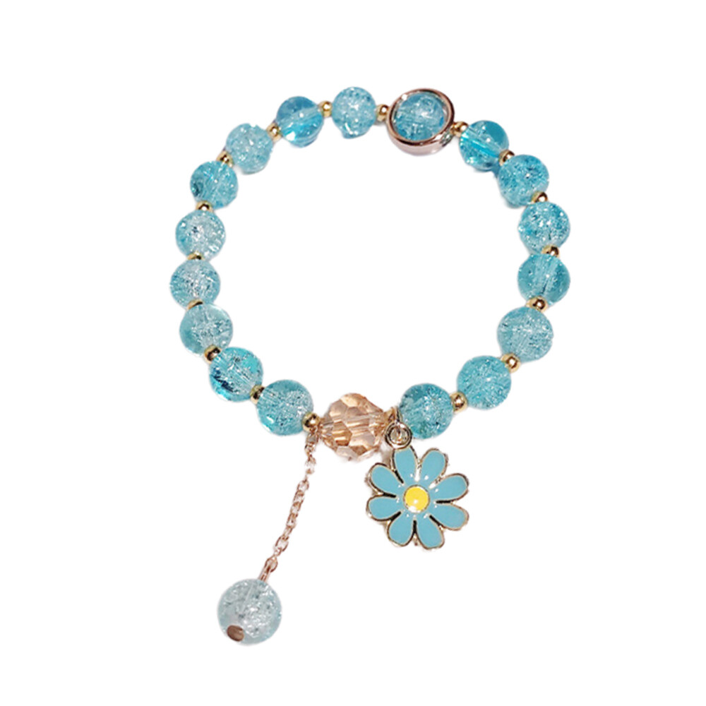 Women Beads Bracelet Daisy Pendant Chain Colorful Crystal Wristband Sweet Gift