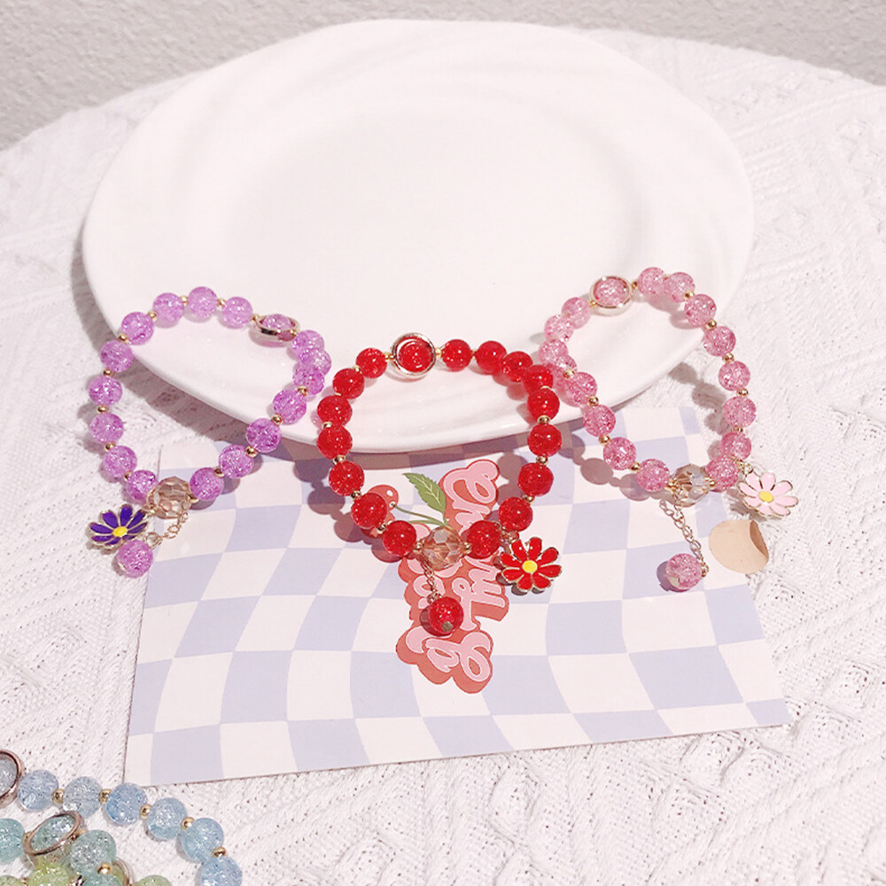 Women Beads Bracelet Daisy Pendant Chain Colorful Crystal Wristband Sweet Gift