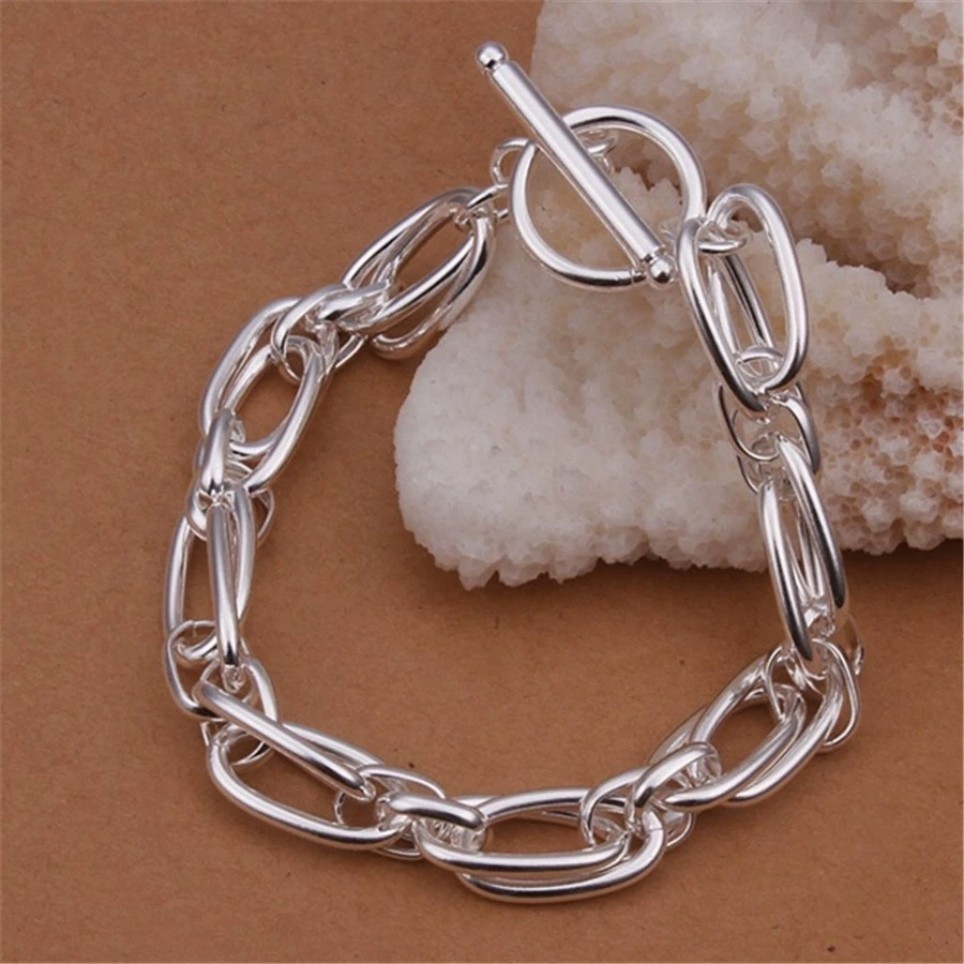 Silver Plated Giant Oval Chain Link O-T Clasp Fashion Women’s Link Bracelet