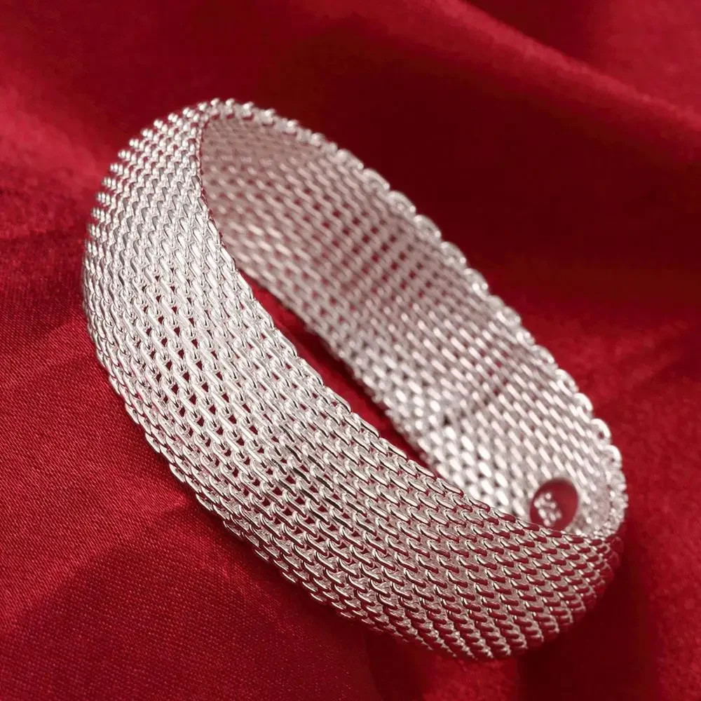 Trendy 925 Sterling Silver Bangles Bracelet Charms Cute Open for Women Fashion