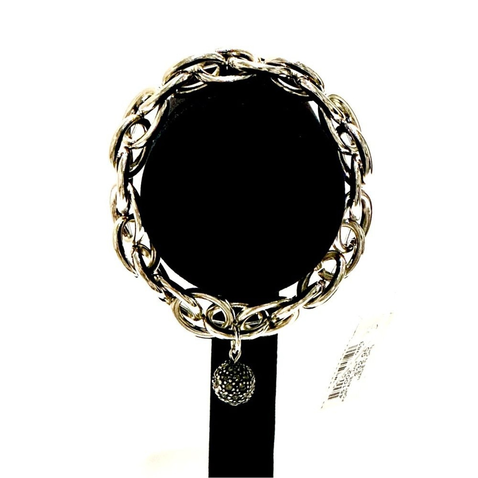 CHICO’s | Silver Large Round Link Bracelet with Pave Ball Charm | NWT | Classic