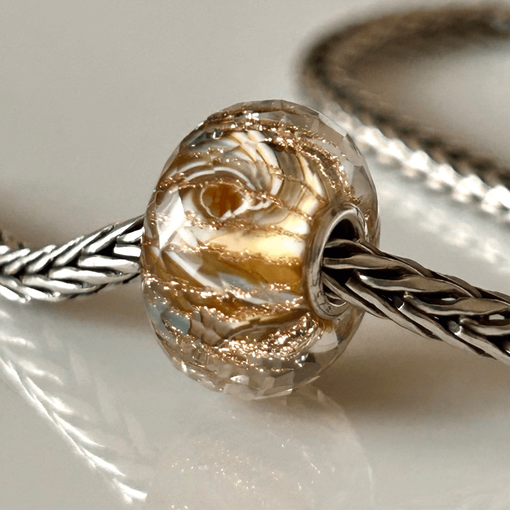 TROLLBEADS Green Ivory Beige Swirl Glitter Facet LAA 925S NEW, Event Only Unique
