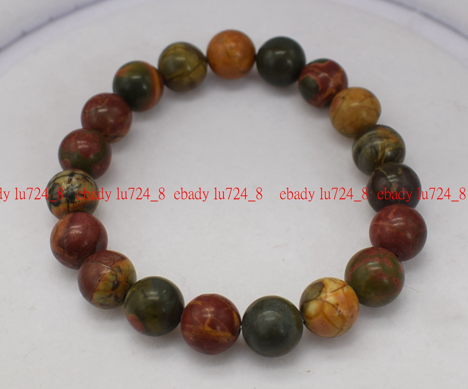 8/10/12mm Natural Multicolor Jasper Round Gems Elastic Bracelet Earrings 7.5″