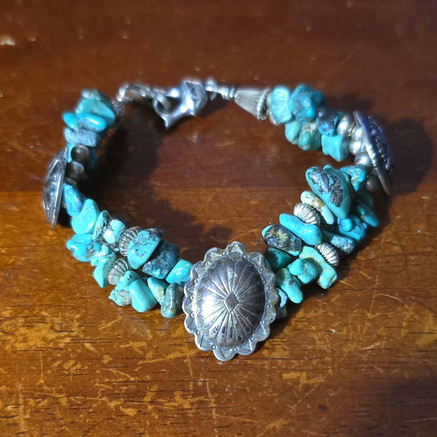 Carolyn Pollock Turquoise Chip Beaded Bracelet 925 Sterling 2 Strand Bracelet