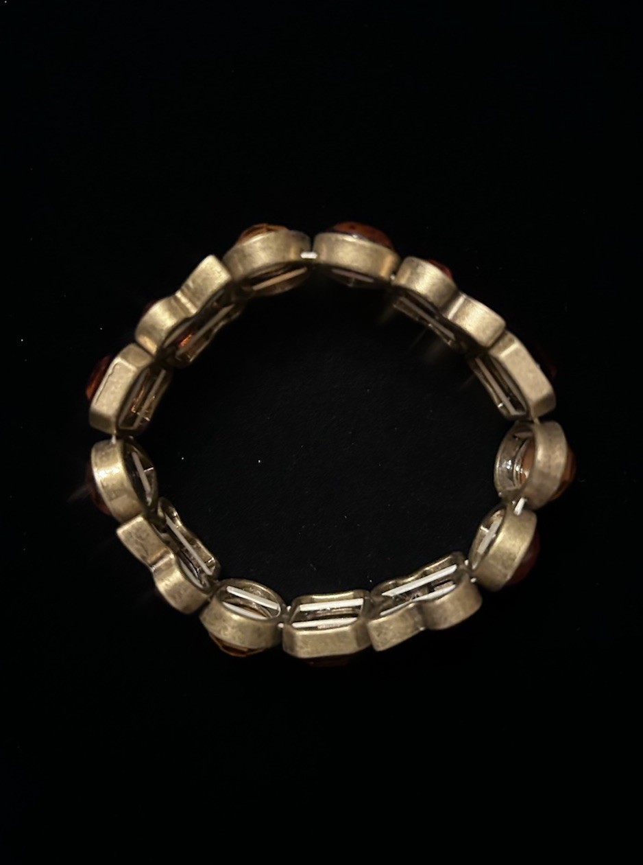 Brown Orange Bracelet Brushed Gold Vintage