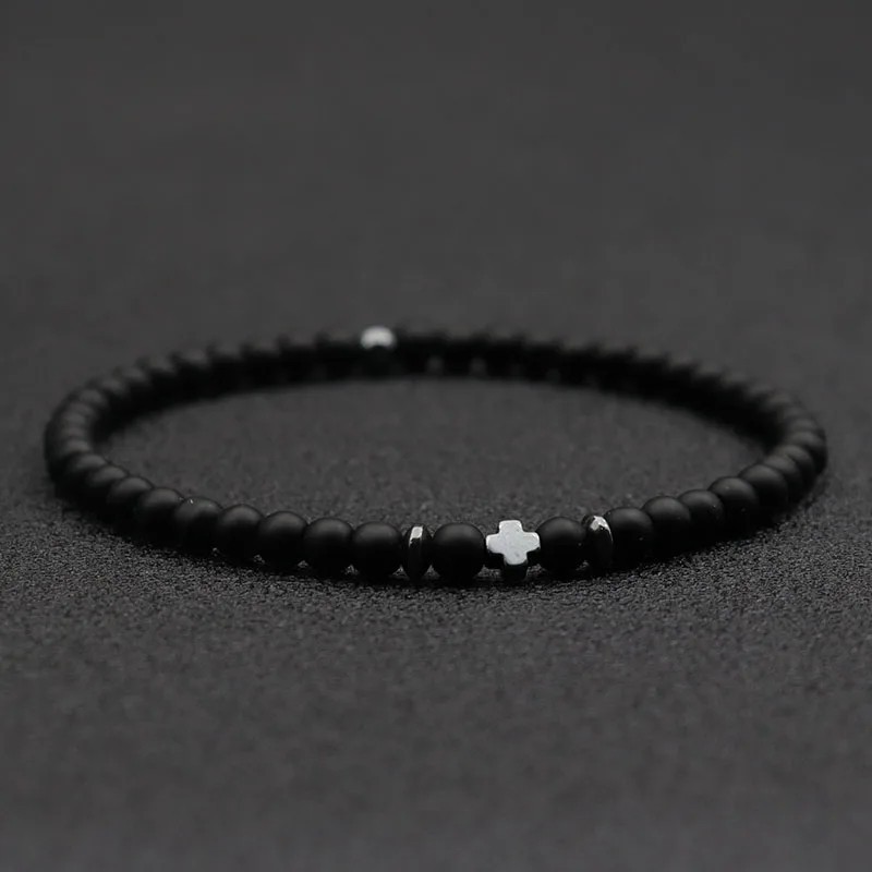 New Men Bracelet Small Stone 4mm Braclet Hematite Cross Braslet Rice.