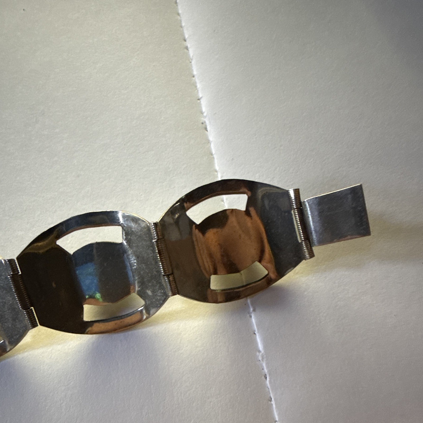 Mexico Silver Tone Link Bracelet Oval Green Multicolor Stones Signed