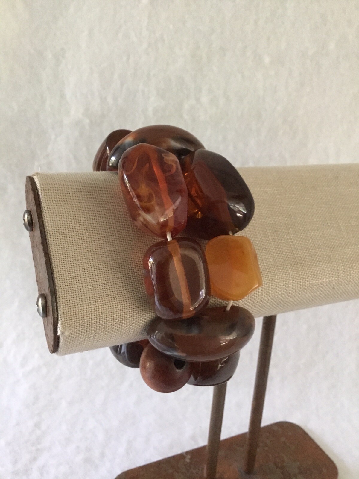 Fashion Chunky Stretch Bracelet, Orange, Butterscotch & Brown, New W/ Tag