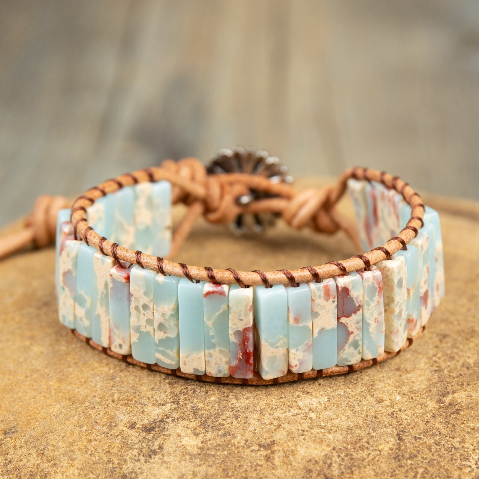 Natural African Opal Tube Stone Braided Gemstone Bracelet Adjustable Boho Gift