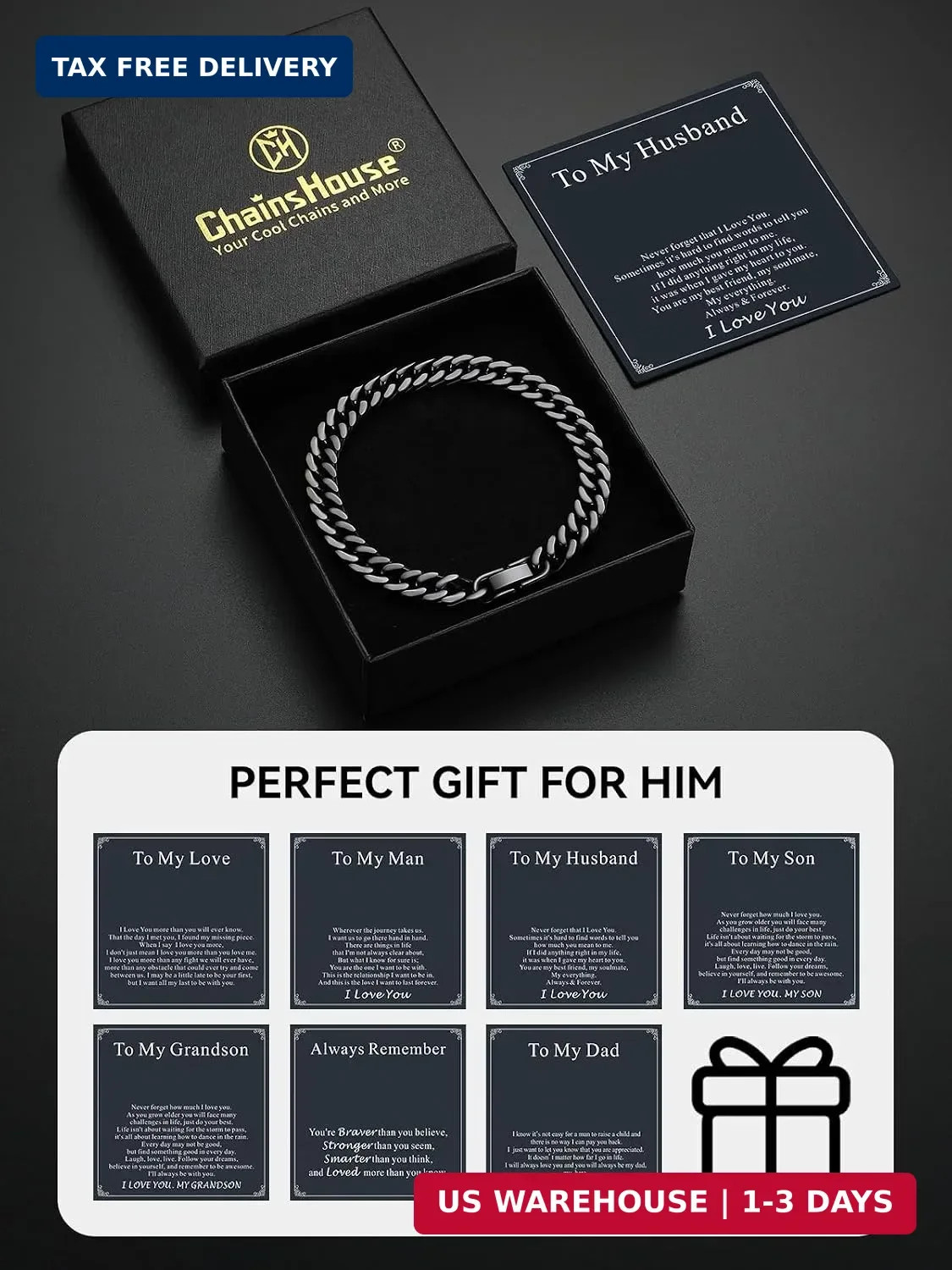 ChainsHouse Cuban Link Chain Bracelet Anniversary Birthday Valentines Father’s D