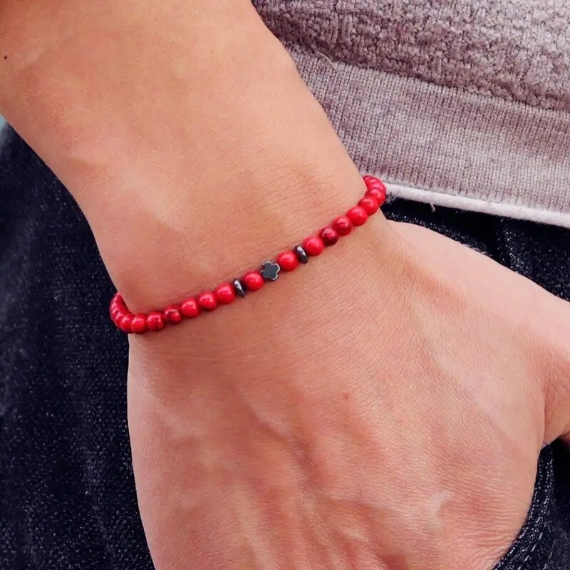 New Men Bracelet Small Stone 4mm Braclet Hematite Cross Braslet Rice.
