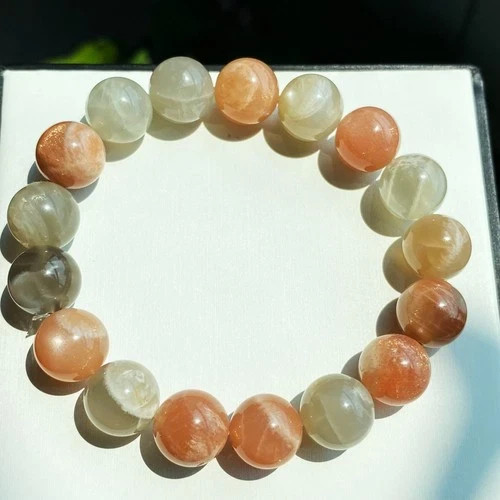 12.3mm Natural Color Moonstone Sunstone Strong Light Crystal Beads Bracelet 016