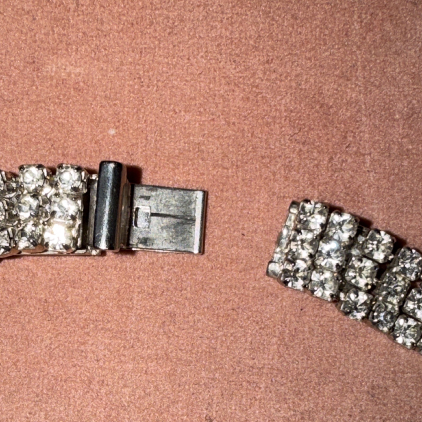 Silver Tone Crystal Tennis Bracelet Push Lock Clear Crystal Prong Round Baguette