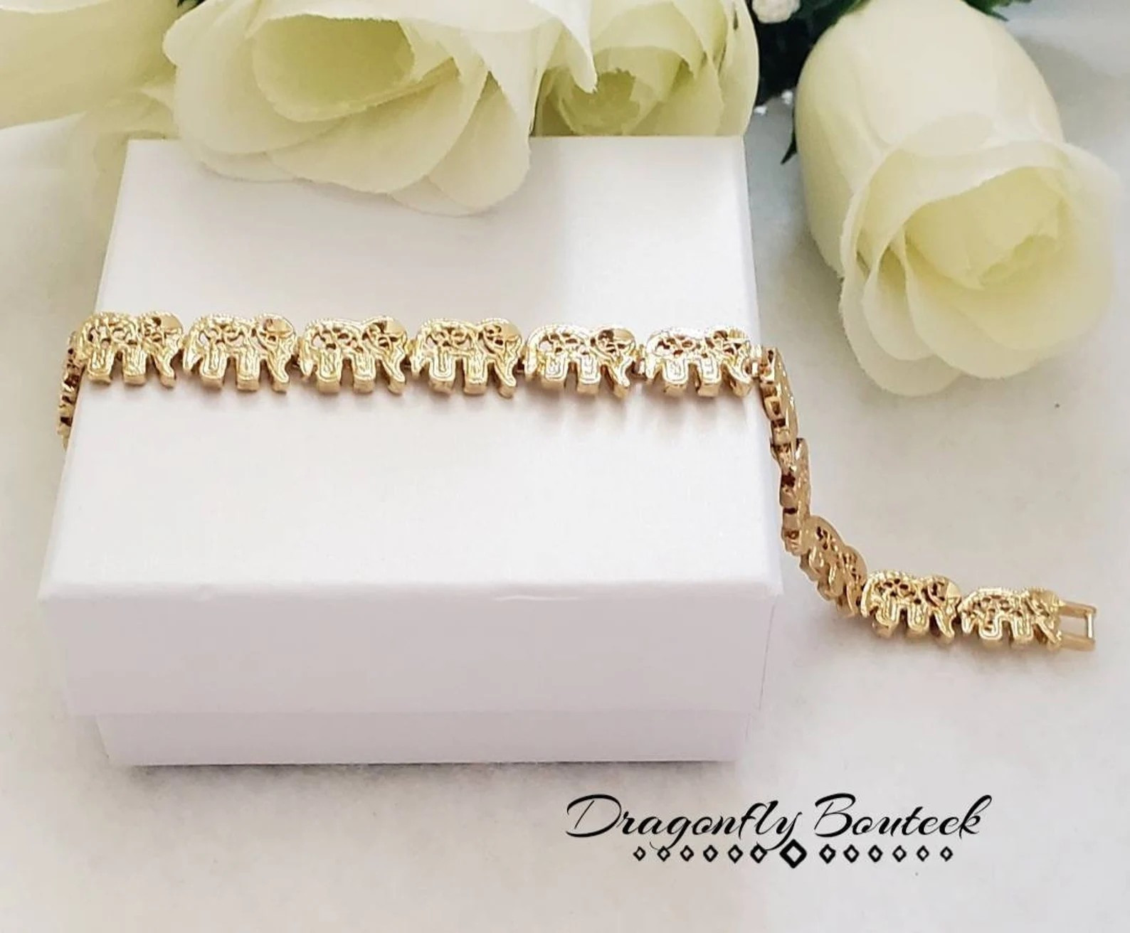 Gold Elephant Women’s Bracelet, 14K Heavy Plated Gold