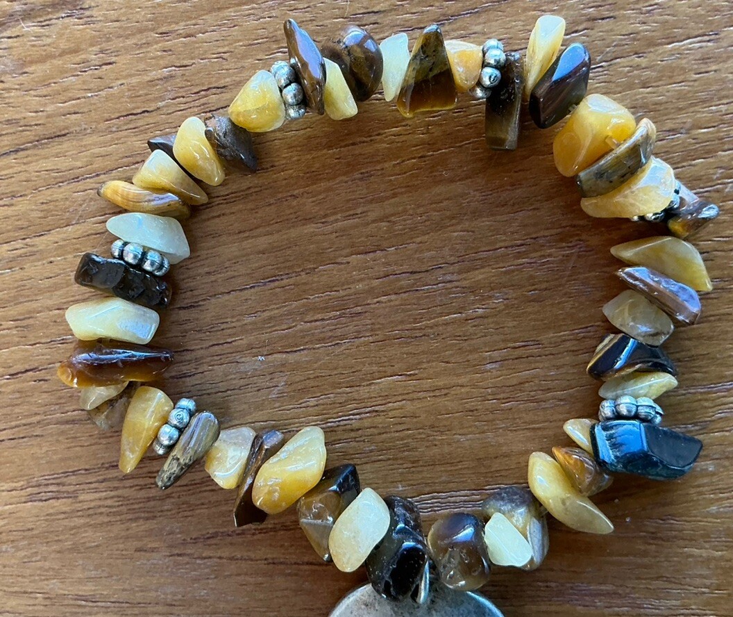 Natural Stone Beaded Bracelet Jewelry Some Tiger’s Eye Angel Pendant Child Size