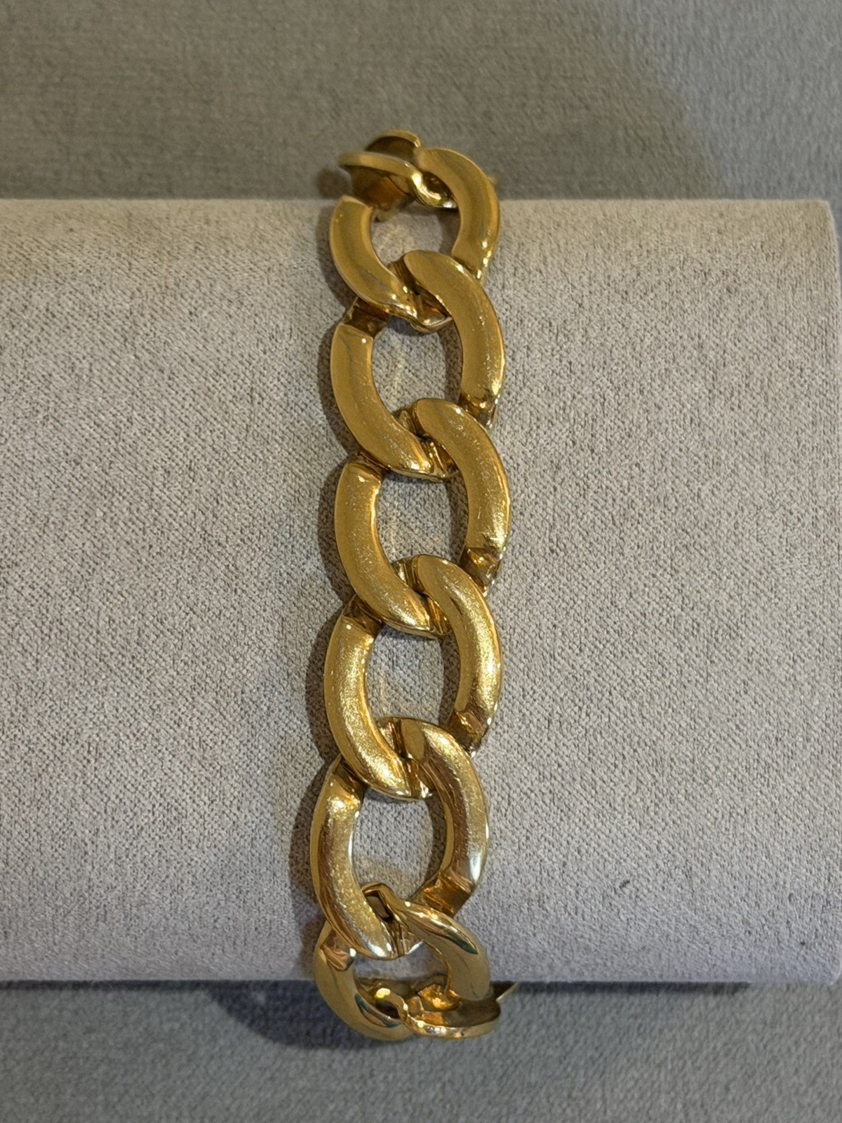 Vintage Signed MONET Chunky Curb Cuban Link Matte Gold Tone Bracelet