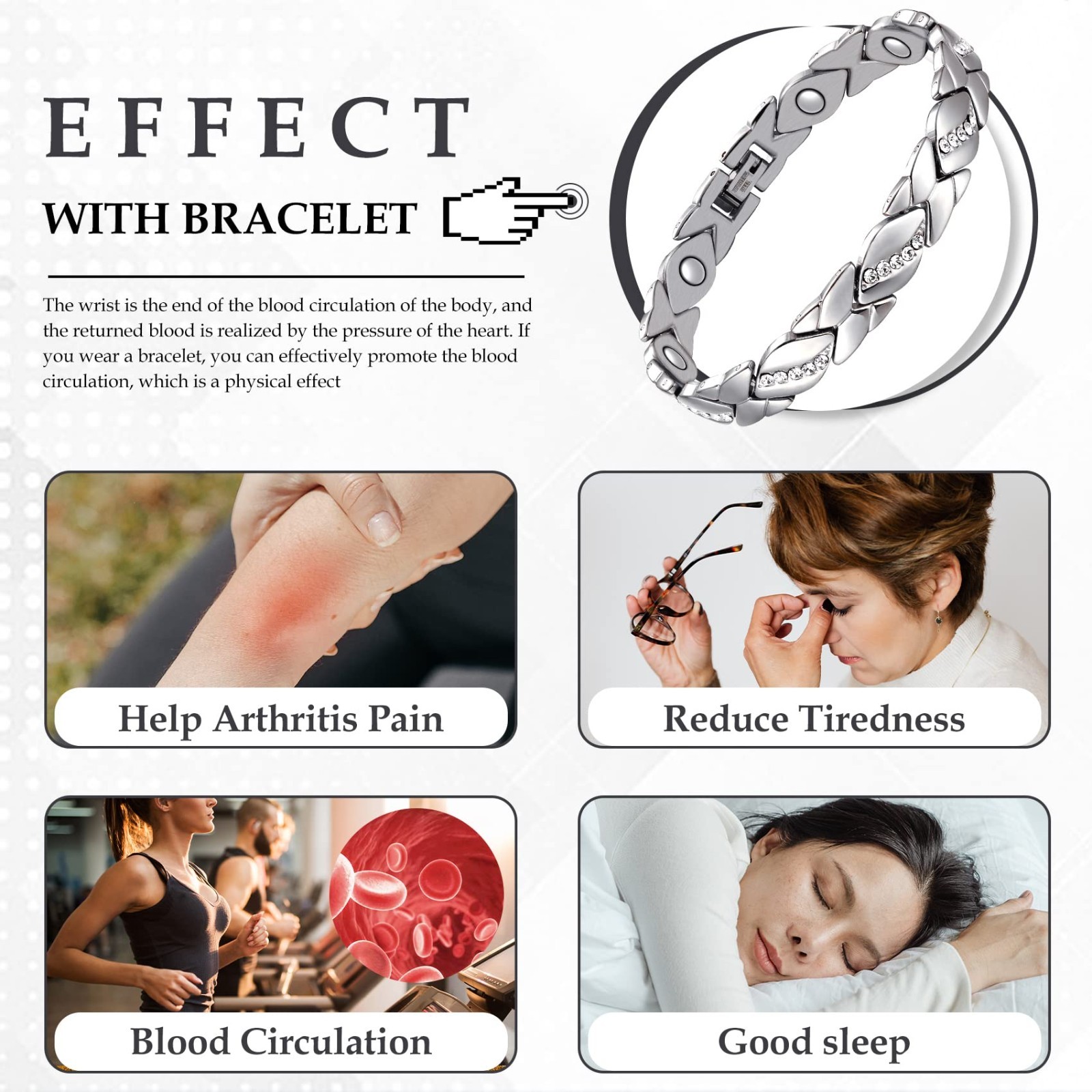 Women’s Magnetic Pure Copper Bracelet–3500 Gauss Magnets, Adjustable Sparkling