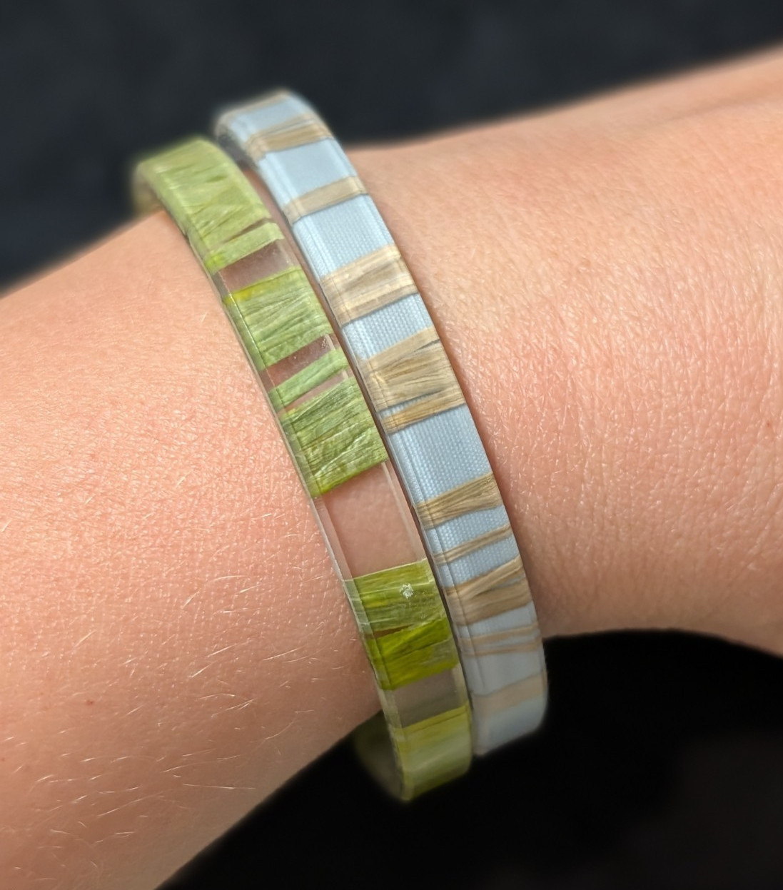 Stackable Multicolor Plastic Cuff Bangle Bracelets Lot Of 2, Stripe Round