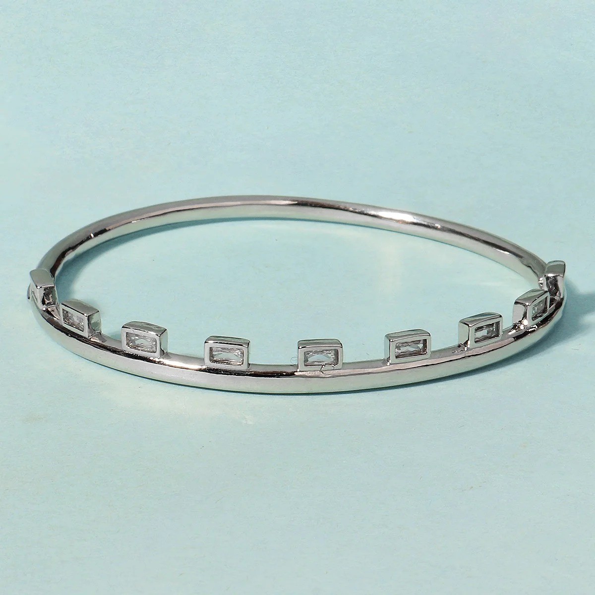 14k Yellow Gold plated Open Nail Bolt Trendy Bracelet AAA quality cubic zirconia