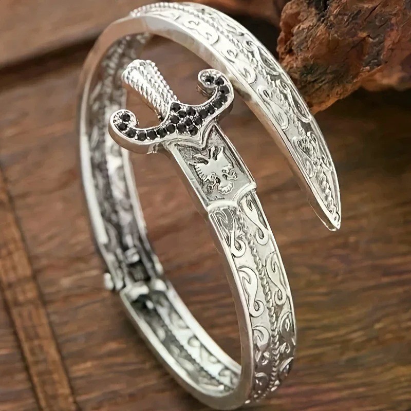 Vintage Carved Sword Bracelet Punk Gothic Charm Bangle Unisex Jewelry Gift