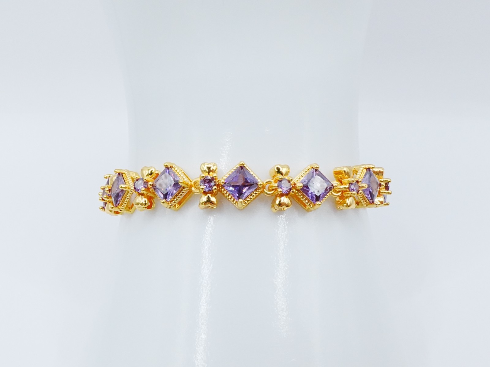 Bracelet Beautiful Purple Gemstone 24K Yellow Gold Plated 6″ Women Jewelry