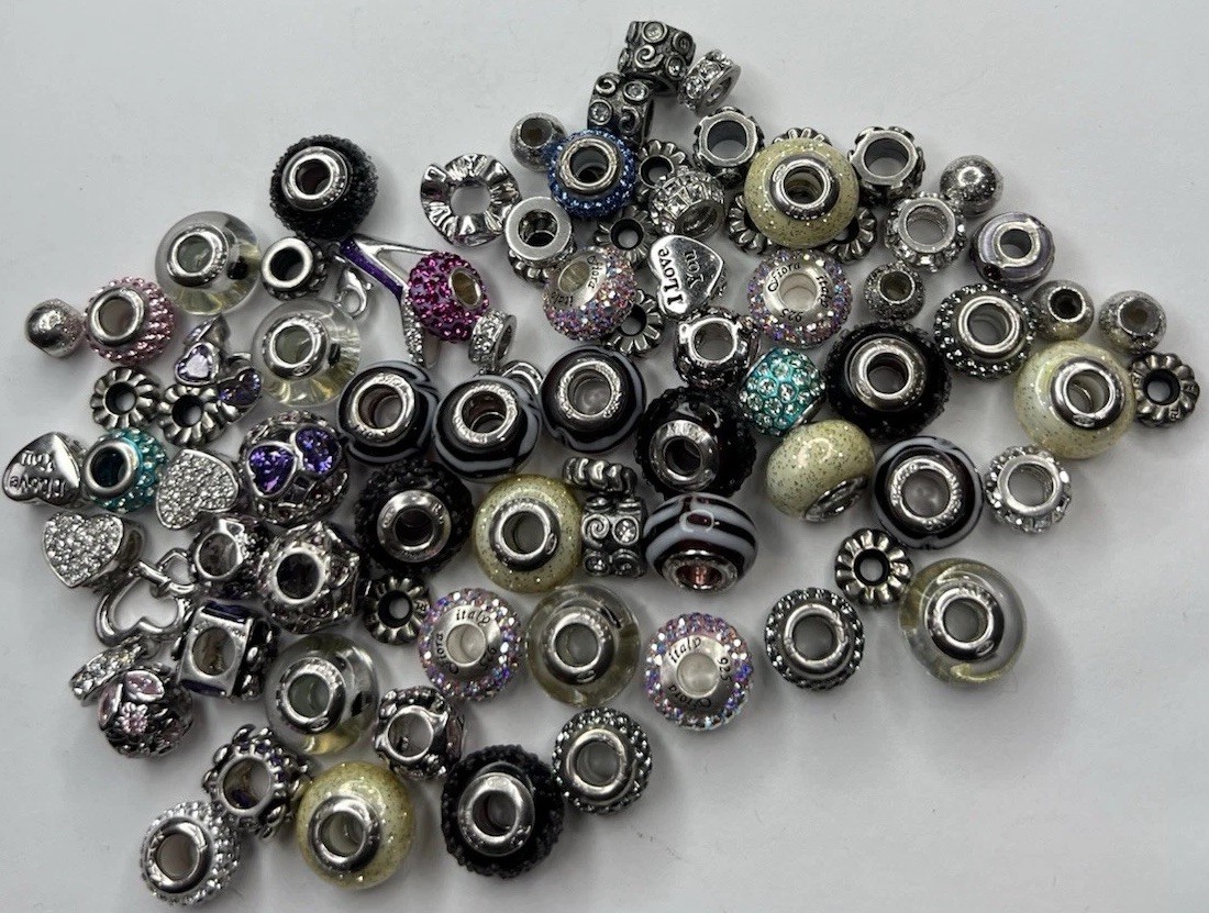 Sterling Silver 925 European Charm Beads Lot Murano Glass Crystal Bracelet Italy