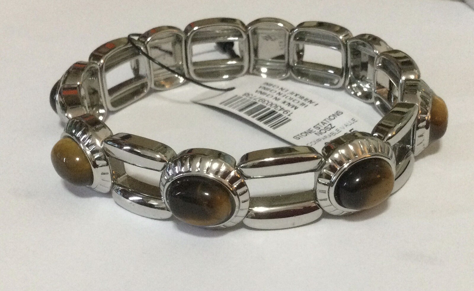 NWT Chico’s Tiger Eye Station Stretch Bracelet Silver Tone Fashion Jewelry