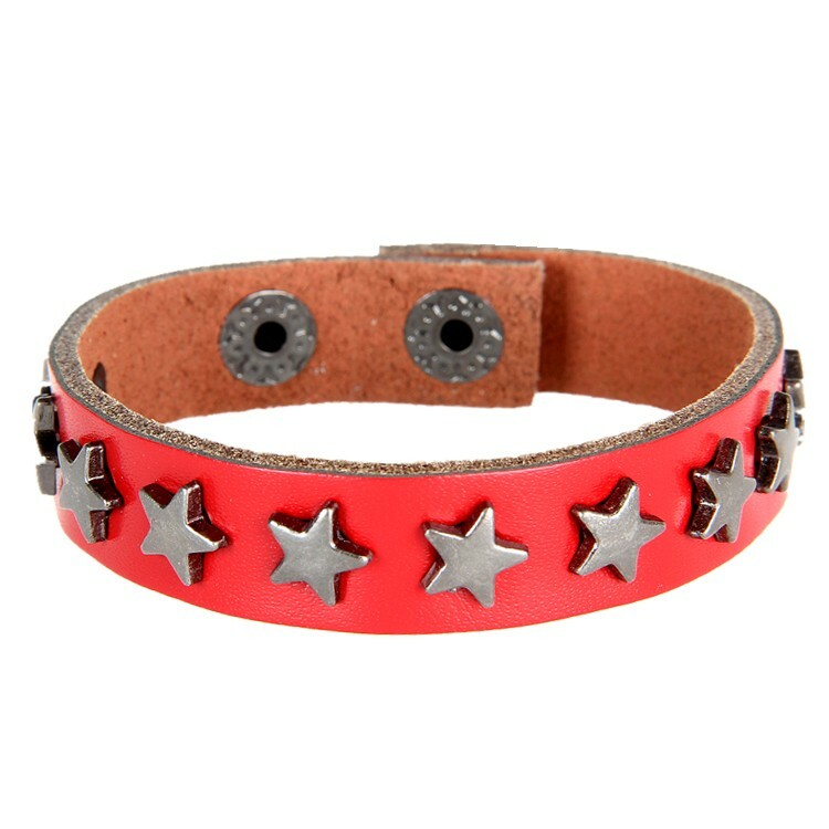 1-4PCS Men Women Star Metal Wristband PU Leather Cuff Bracelet Bangle Gift US