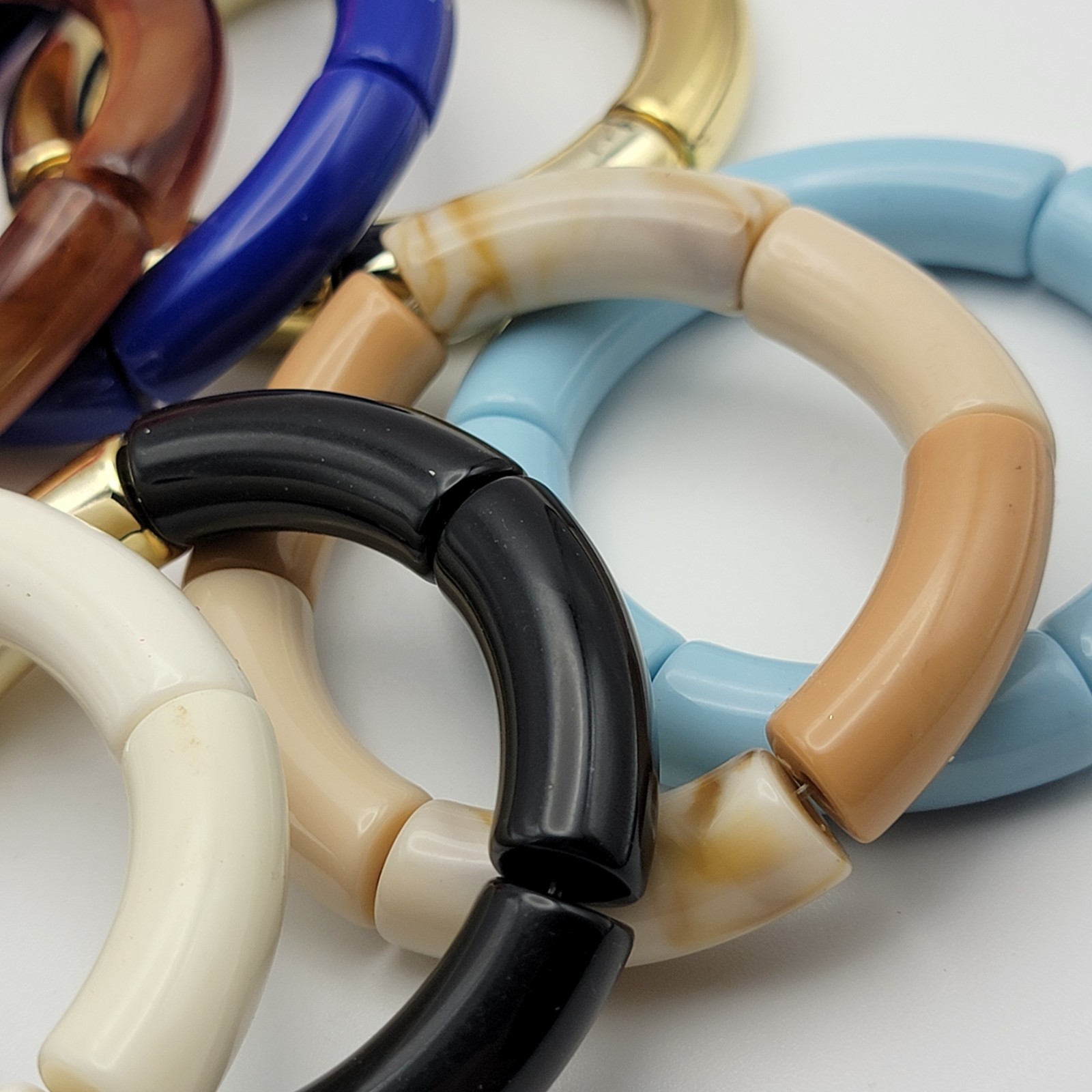 Lot Of 13 Acrylic Tube Bead Stretch Bracelet 6.5″ Sizable