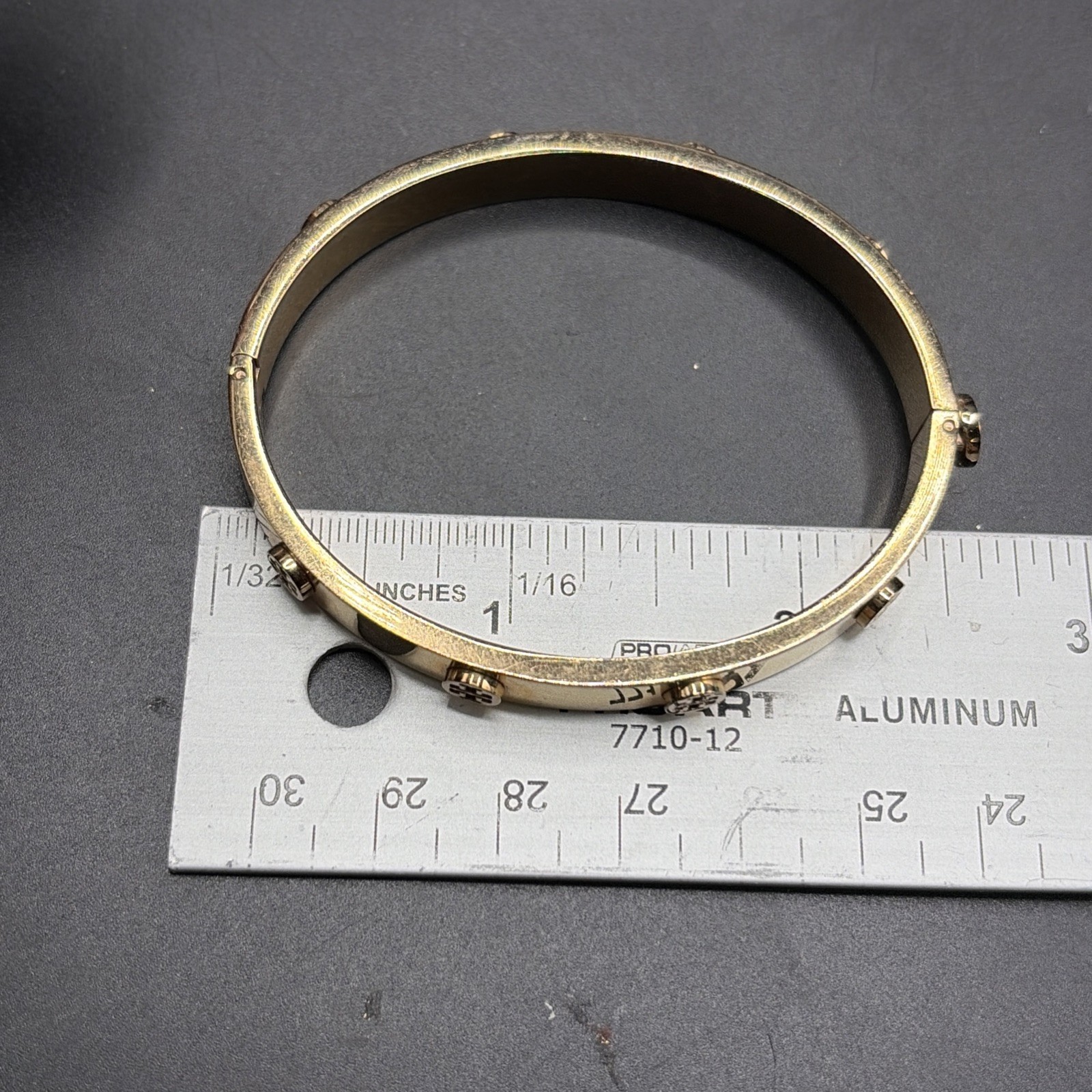 Tory Burch Miller Stud Hinge Bangle Bracelet 5mm Size Medium in Gold 6.5”L