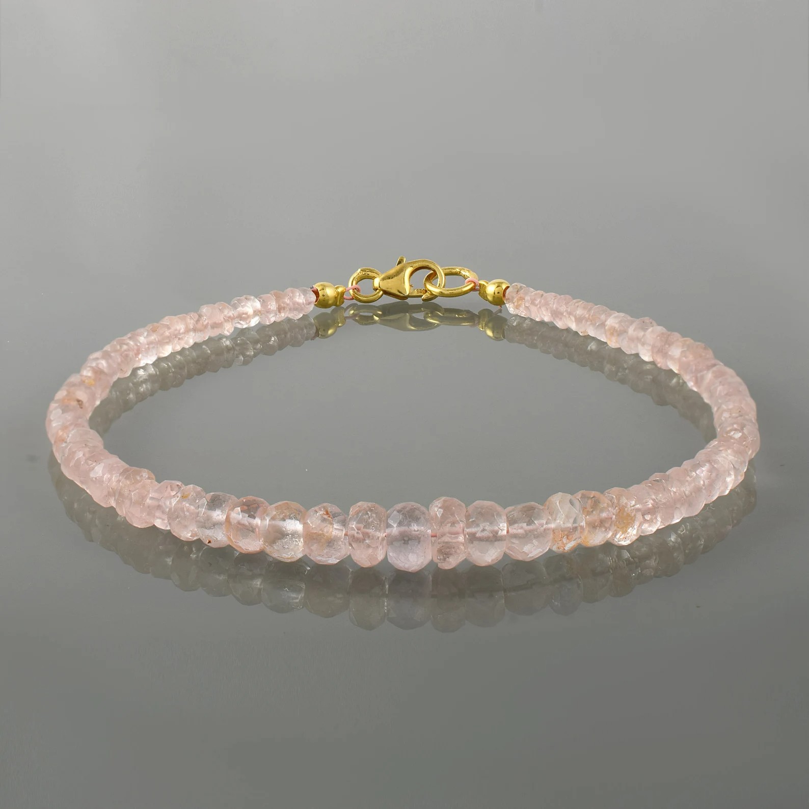 Natural Faceted Rose Quartz Bracelet Pink Crystal Minimalist Dainty Gemstone