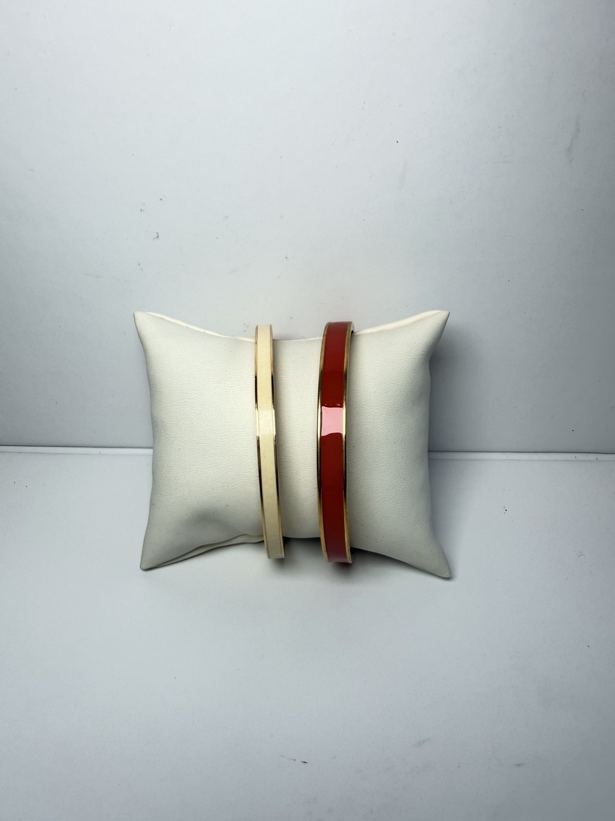 Kate Spade New York Bangle Bracelet Set Red & Cream Enamel Gold Tone Set of 2