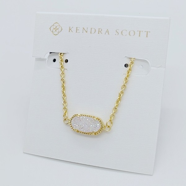 New Kendra Scott Elaina Gold Adjustable Chain Bracelet In White Iridescent Drusy