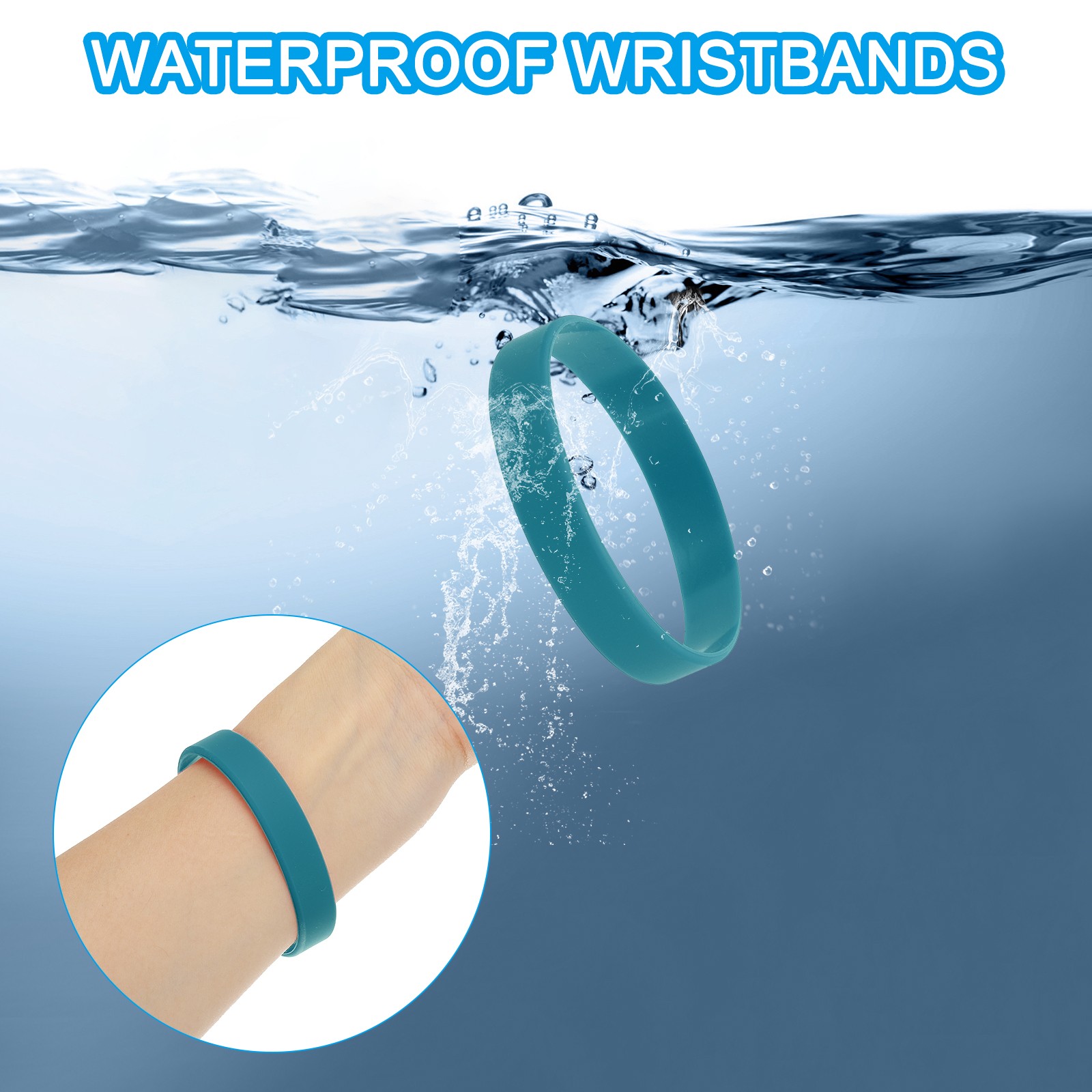 12Pcs Silicone Rubber Bracelet Solid Wristband Color Blank Rubber Band Cyan