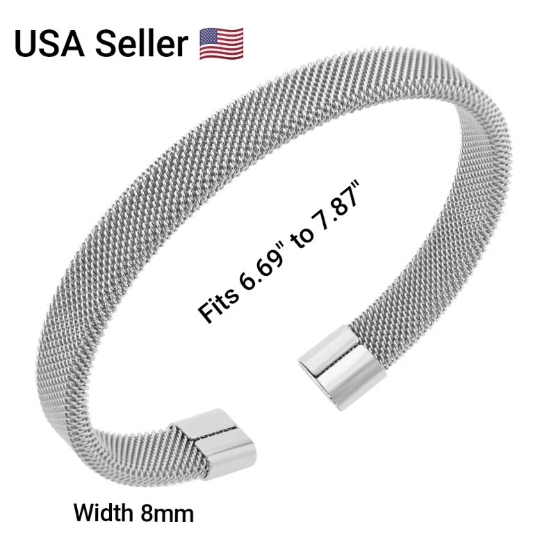 Men’s Women’s Bracelet Silver Mesh Stainless Steel Open Cuff Open Bangles New