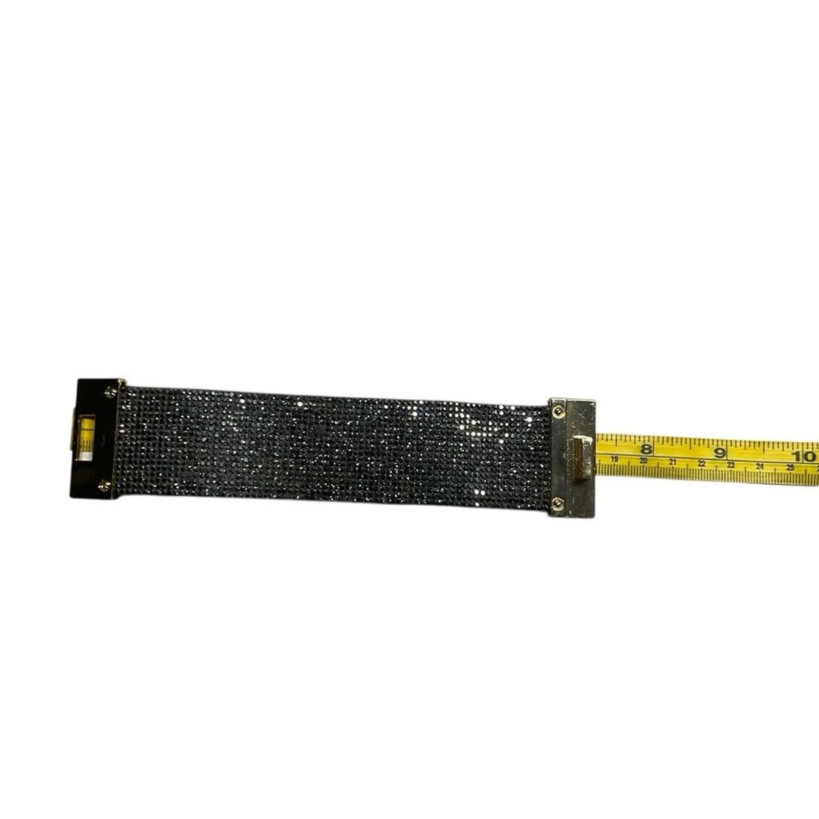 Black Crystal Embellished Cuff Bracelet with Gold-Tone Push Lock Closure